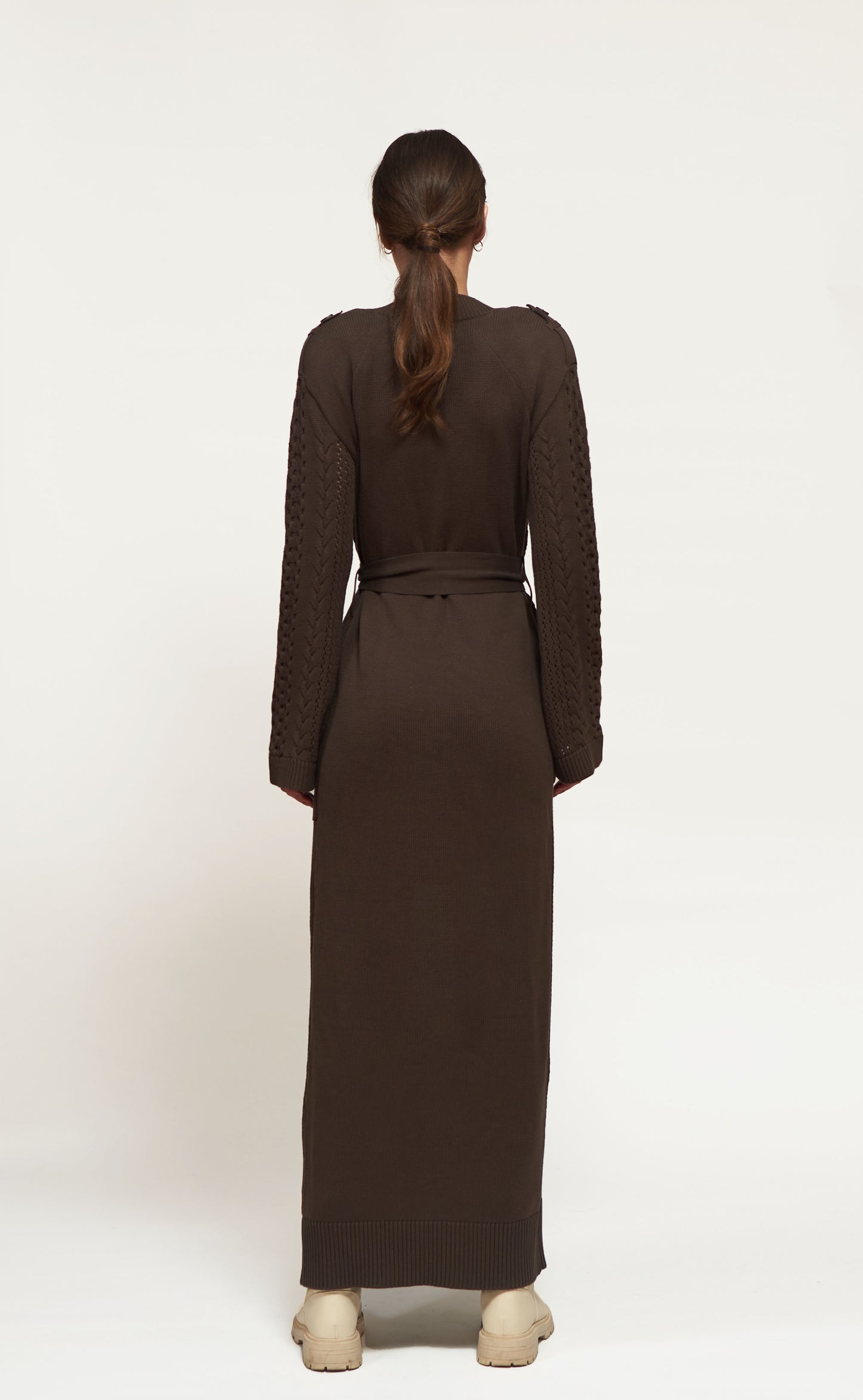 PKF Aveline Organic Cotton Shoulder-Padded Belted Cardigan