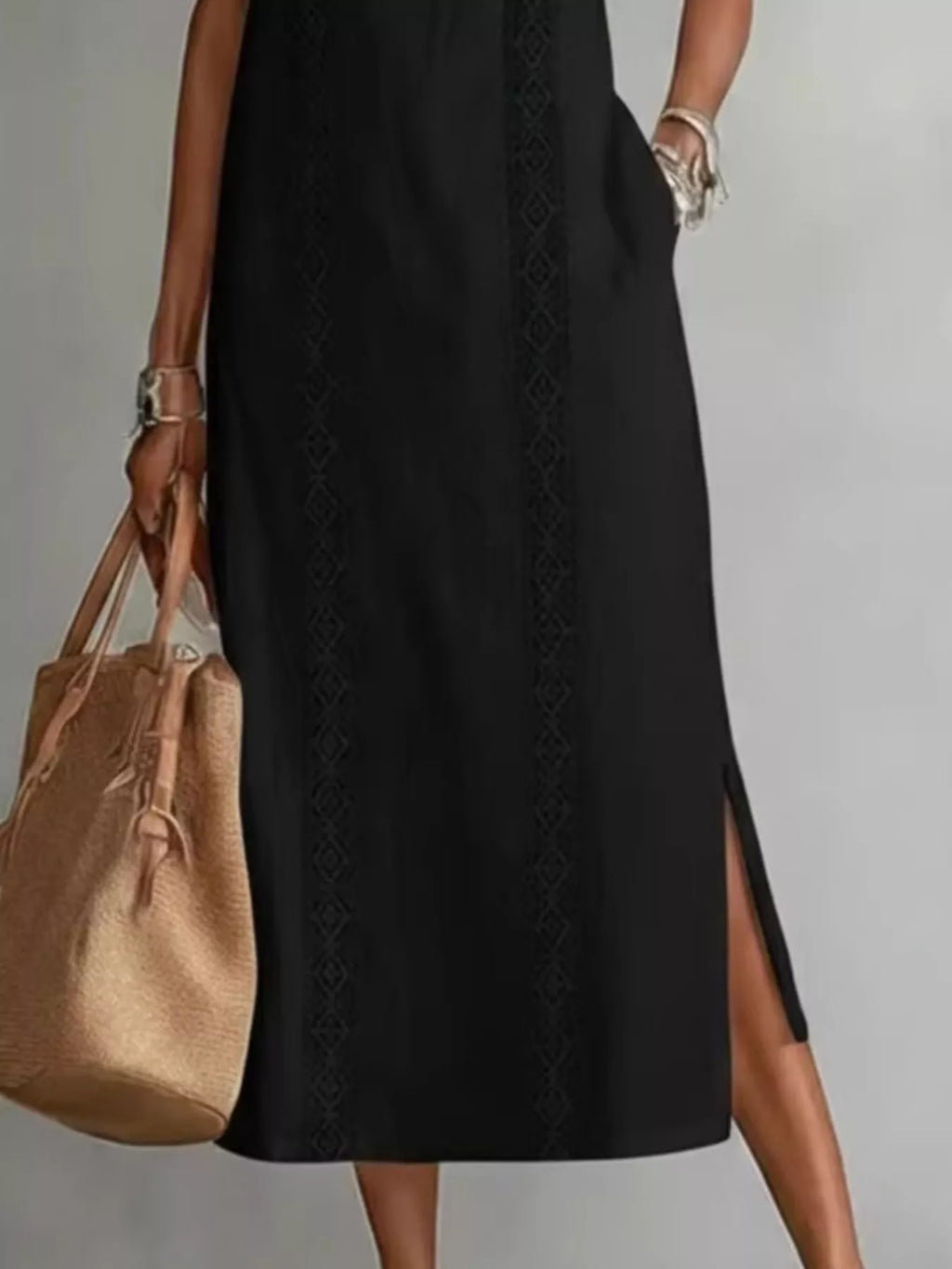 Primakind Full Size Sleeveless Lace Trim Midi Dress Plus Size