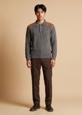 Primakind Men's Knit Polo Sweater With Shoulder Patches