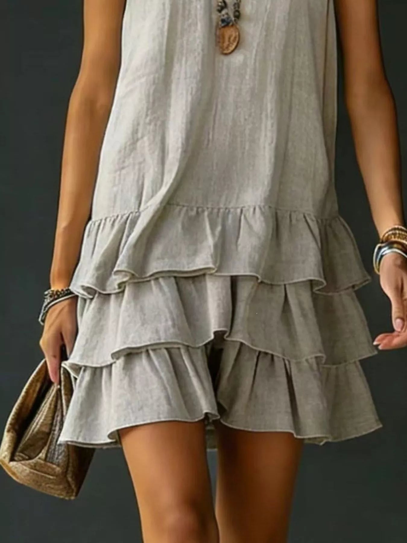 Primakind Full Size Ruffled Hem V-Neck Sleeveless Dress Plus Size