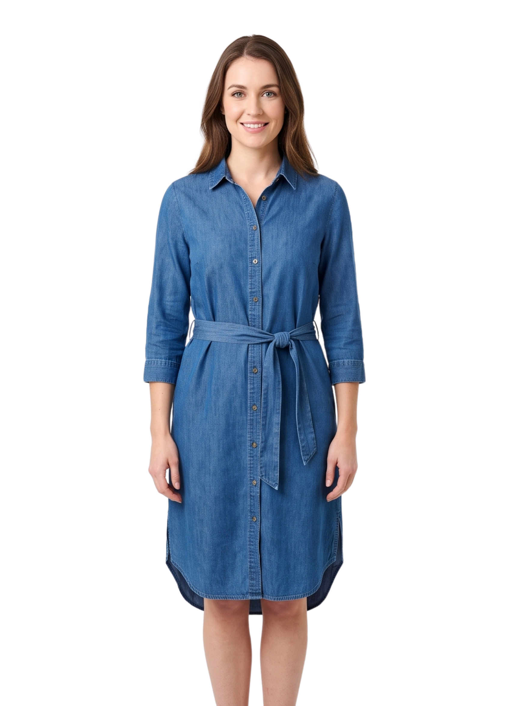 Primakind Women's Denim Belted Shirt Dress