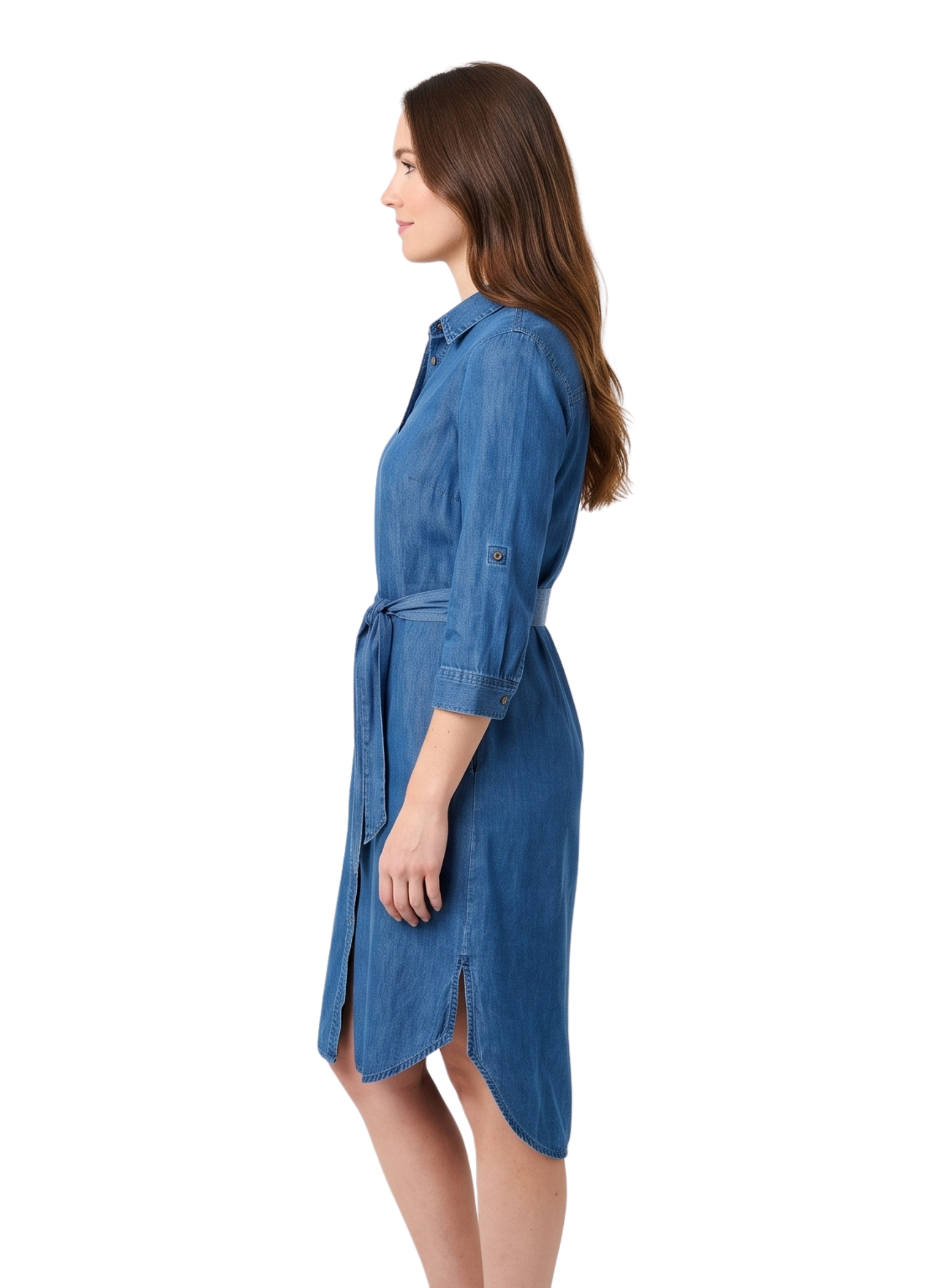 Primakind Women's Denim Belted Shirt Dress