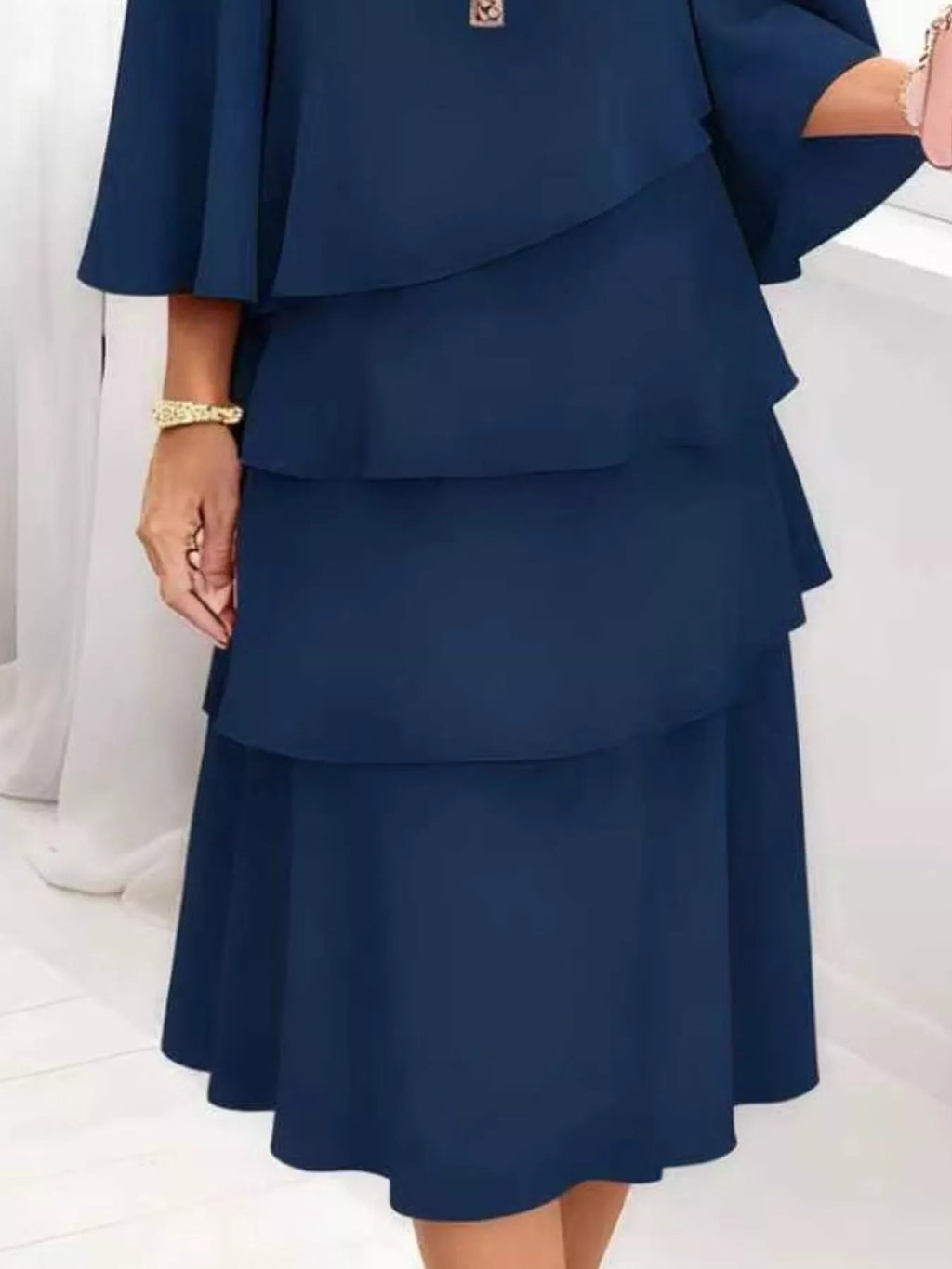 Primakind Full Size Ruffled Layered 3/4 Sleeve Dress Plus Size