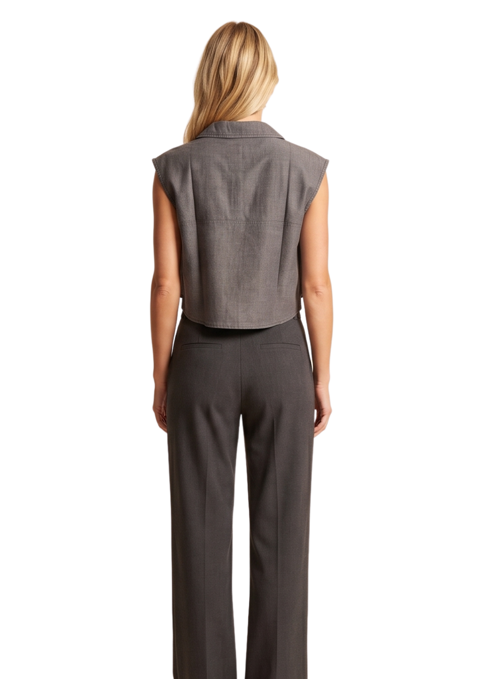 Primakind Women's Sleeveless Cropped Lapel Shirt