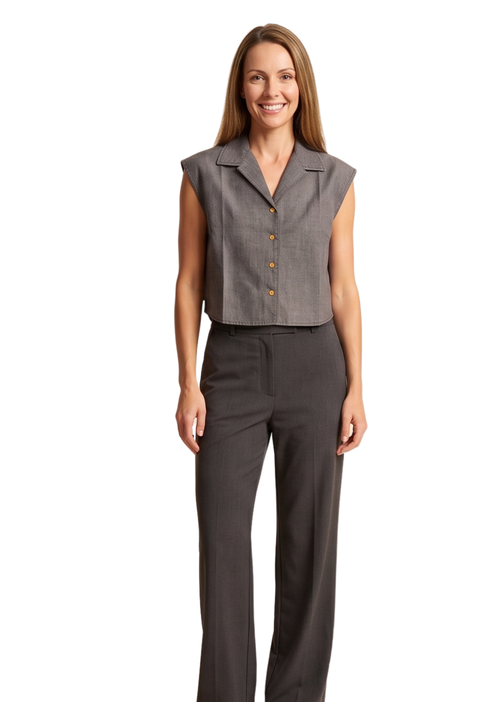 Primakind Women's Sleeveless Cropped Lapel Shirt