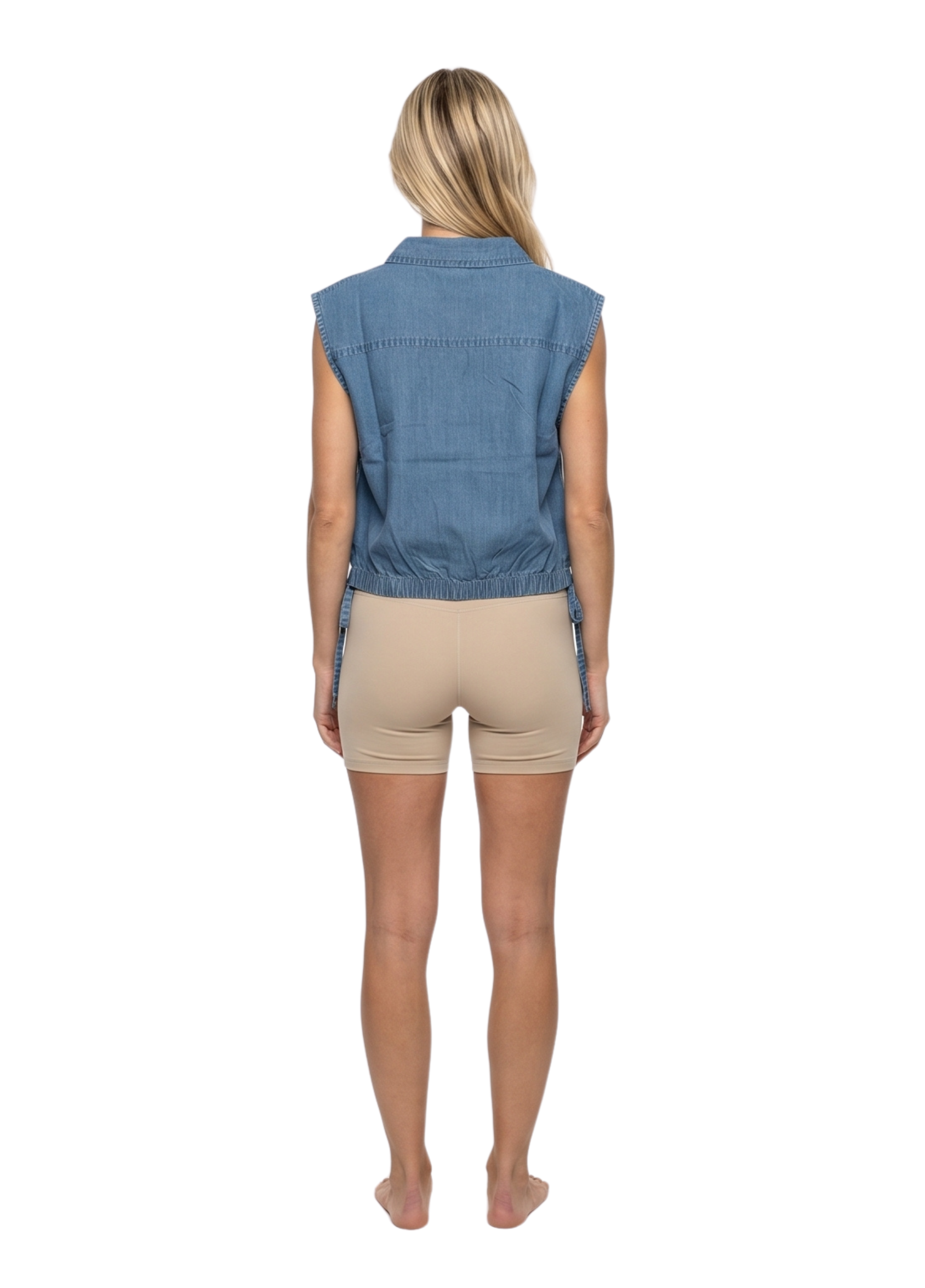 Primakind Women's Sleeveless Denim Drawstring Hem Top