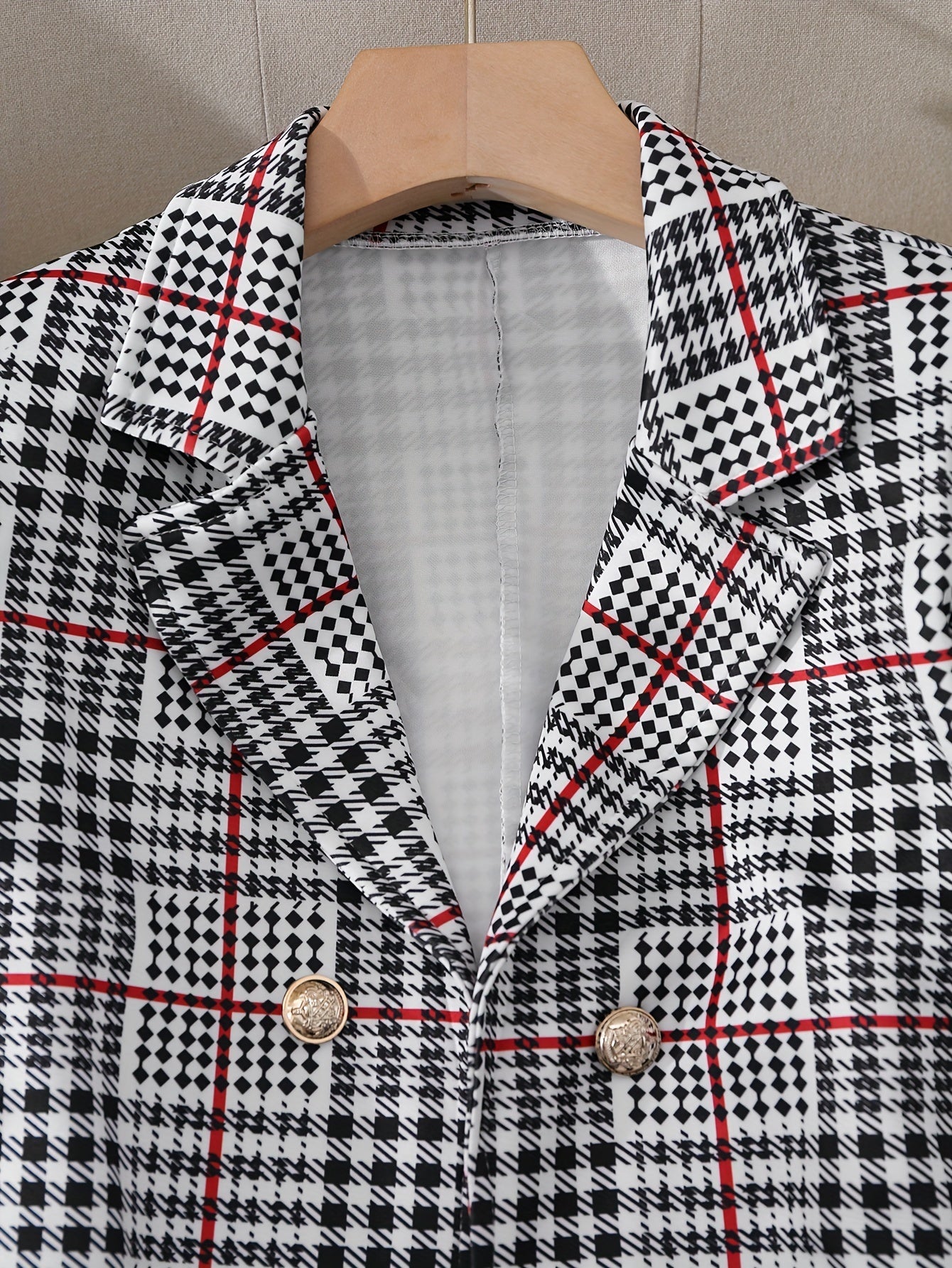 Ladies Fashion Casual Slim Suit Two-piece Plus-size Suit, Plaid Pattern Elegant Skirt Suit With Buttons, Lapel Long Sleeve Suit Jacket And High Waist Skirt, Plus-size Women'S Wear Amazon Don't Sell