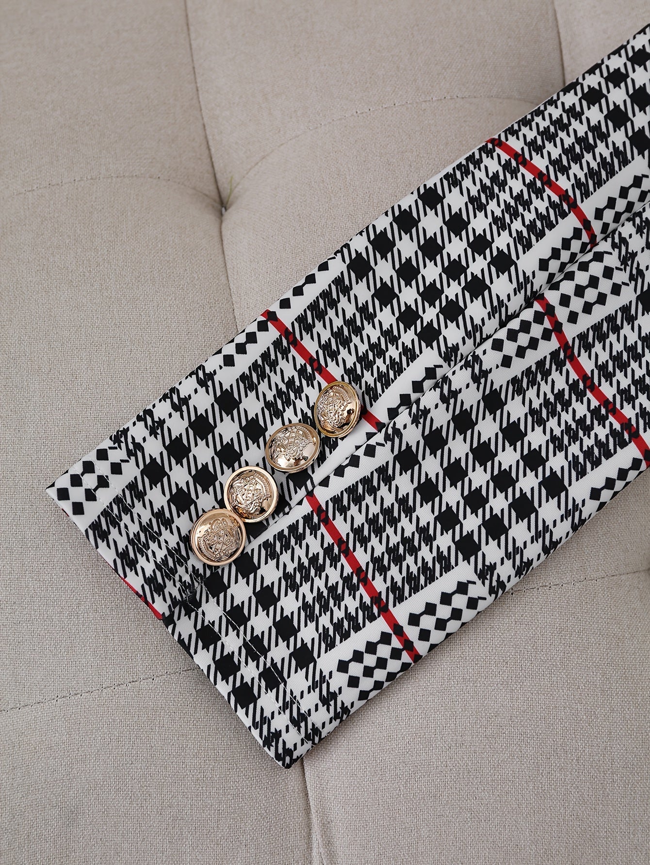 Ladies Fashion Casual Slim Suit Two-piece Plus-size Suit, Plaid Pattern Elegant Skirt Suit With Buttons, Lapel Long Sleeve Suit Jacket And High Waist Skirt, Plus-size Women'S Wear Amazon Don't Sell