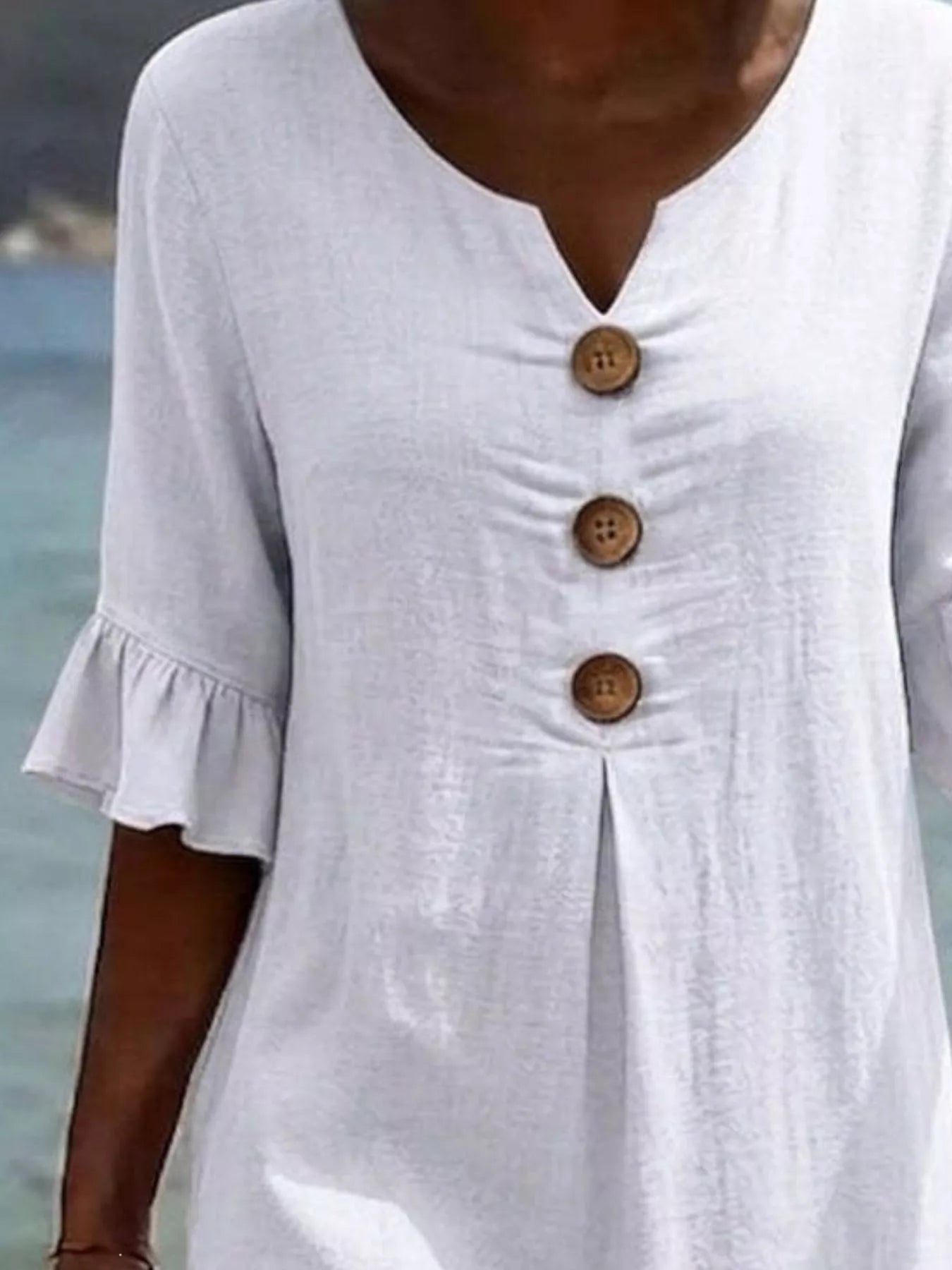 Primakind Full Size Button Decor Ruffle Sleeve Midi Dress Plus Size