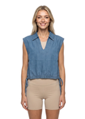 Primakind Women's Sleeveless Denim Drawstring Hem Top