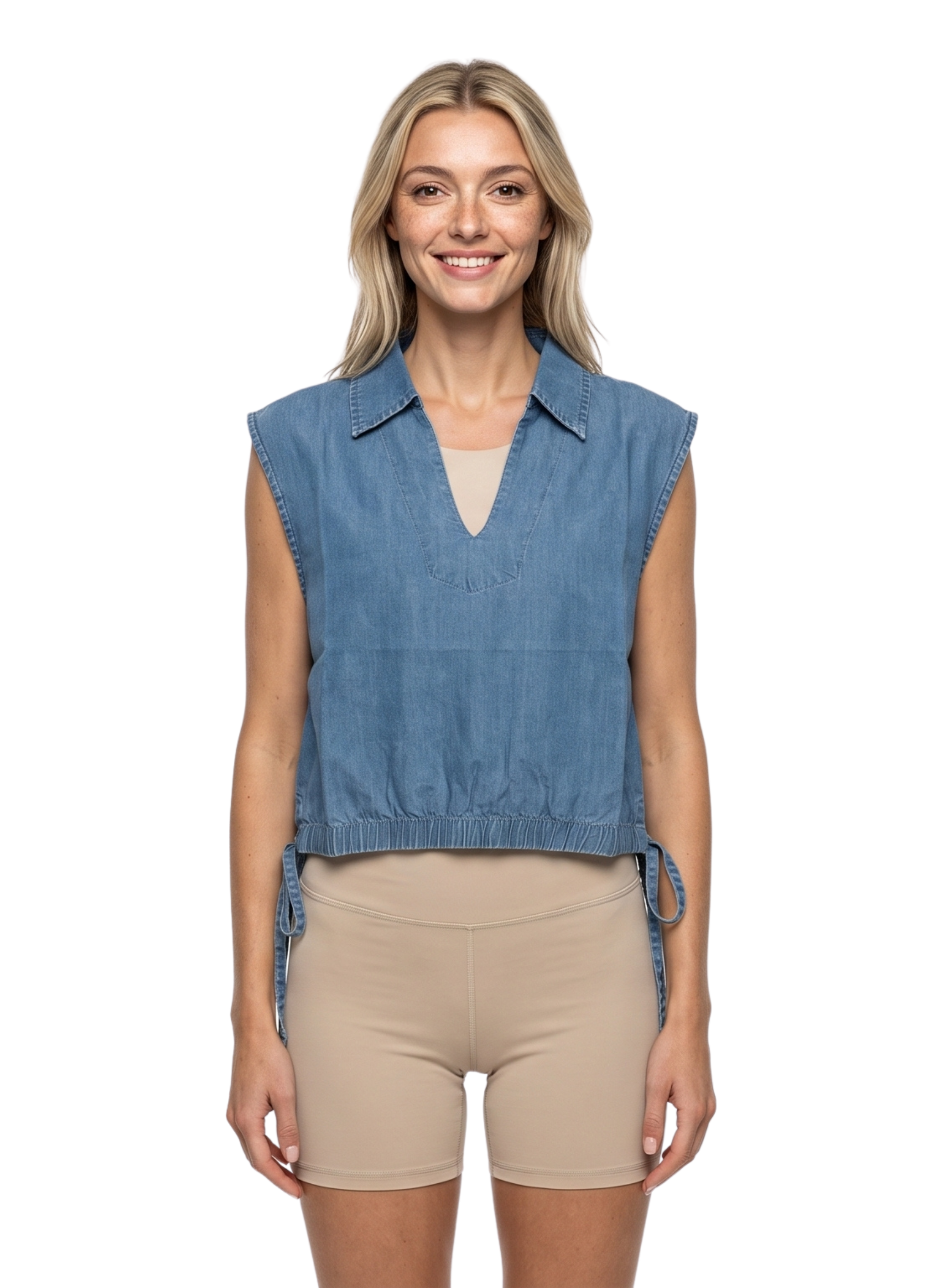 Primakind Women's Sleeveless Denim Drawstring Hem Top
