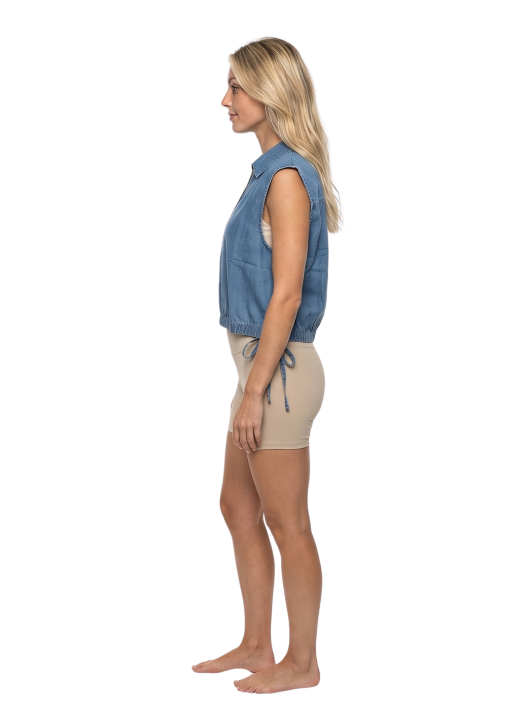 Primakind Women's Sleeveless Denim Drawstring Hem Top