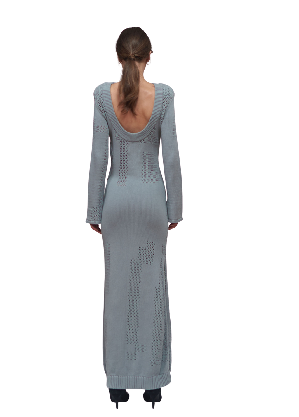 Primakind Zelda Cut Out Knit Maxi Dress With Boat Neck And Long Sleeves