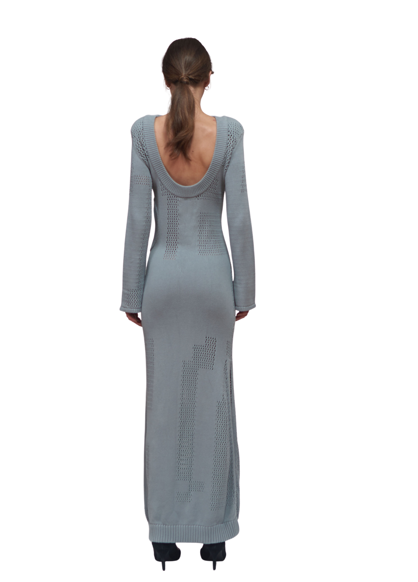 Primakind Zelda Cut Out Knit Maxi Dress With Boat Neck And Long Sleeves