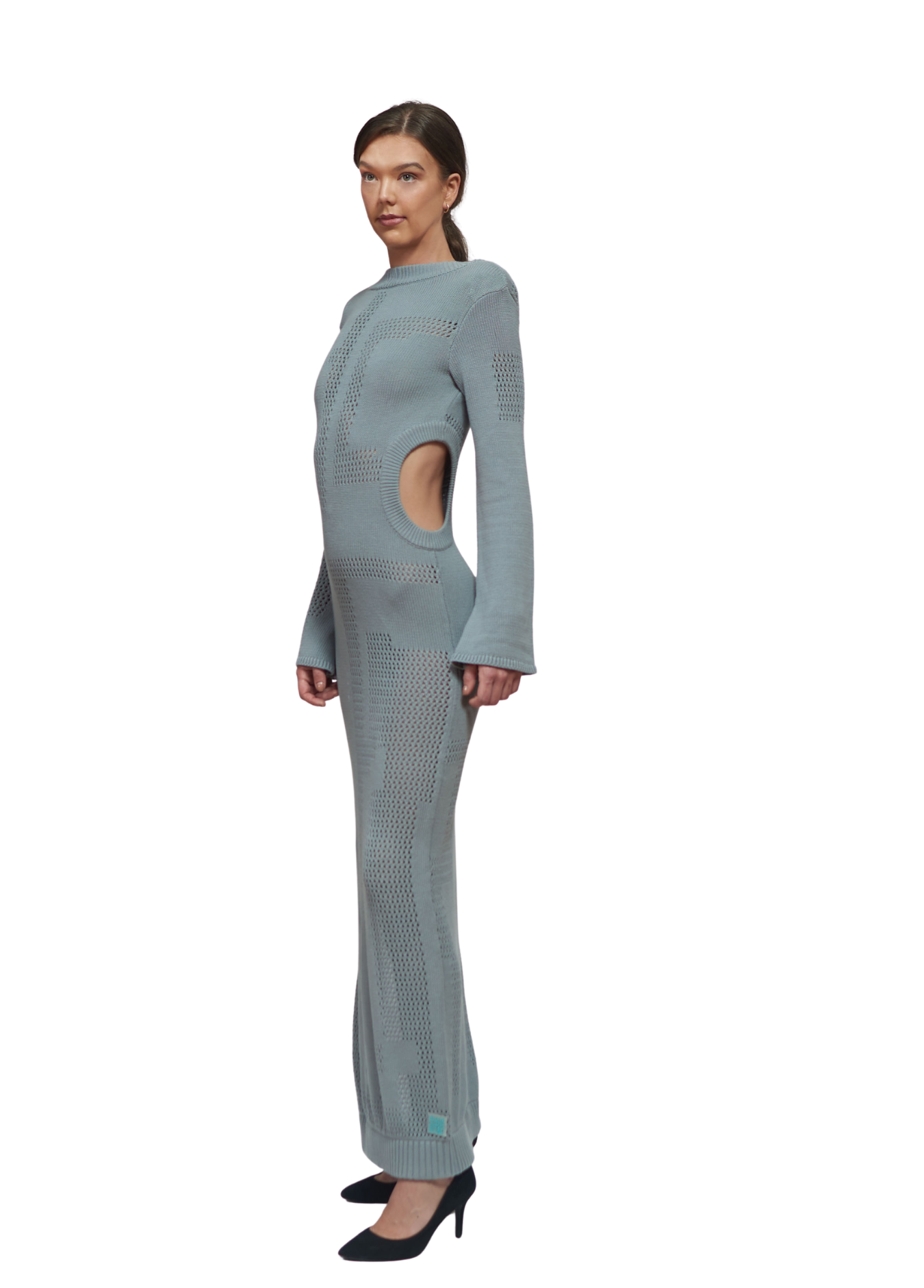 Primakind Zelda Cut Out Knit Maxi Dress With Boat Neck And Long Sleeves