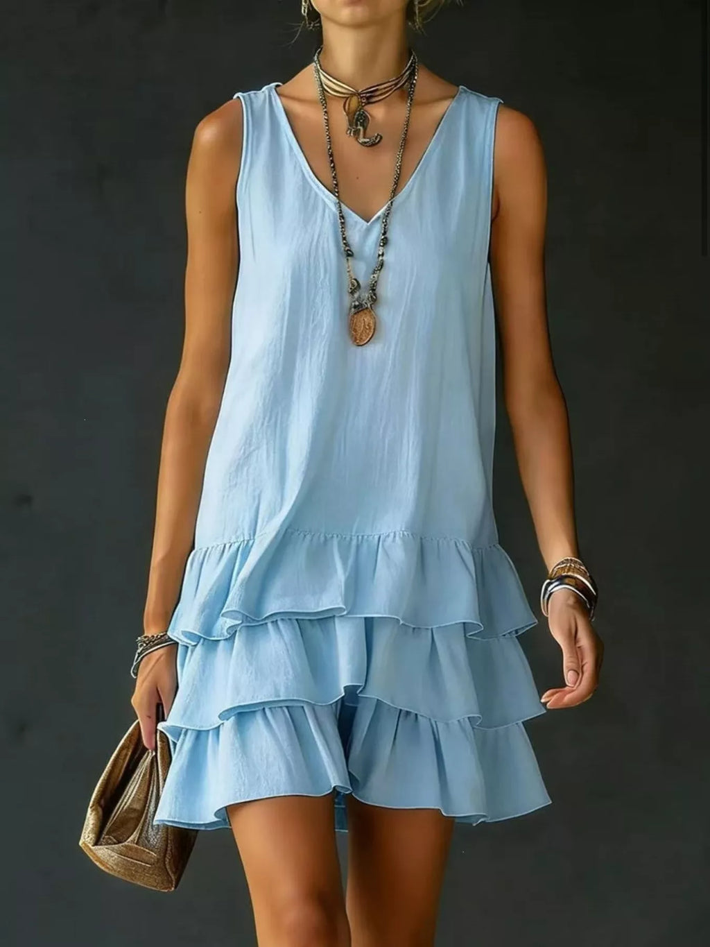 Primakind Full Size Ruffled Hem V-Neck Sleeveless Dress Plus Size