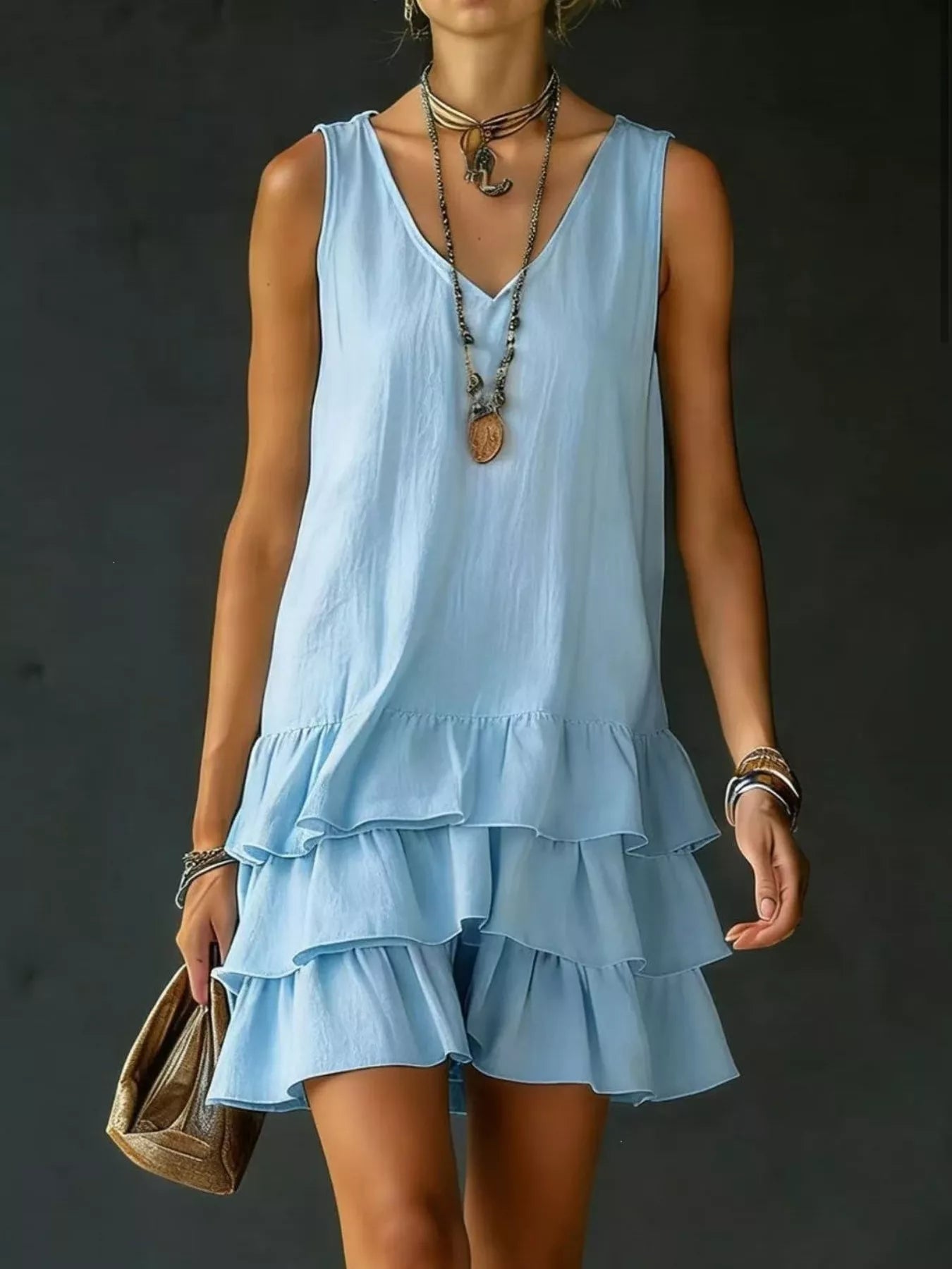 Primakind Full Size Ruffled Hem V-Neck Sleeveless Dress Plus Size
