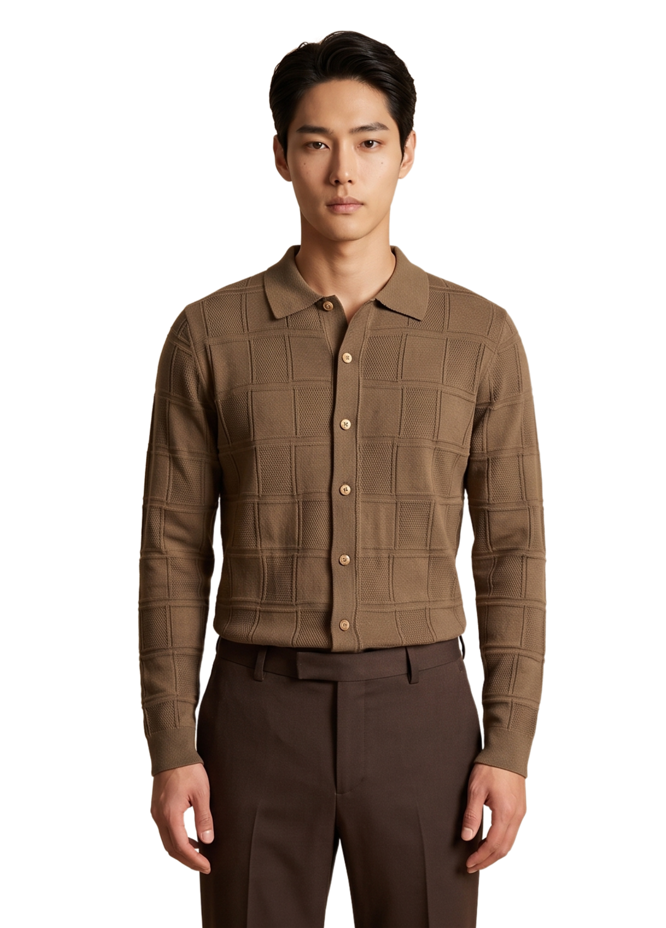 Primakind Men's Grid Pattern Knit Cardigan Shirt