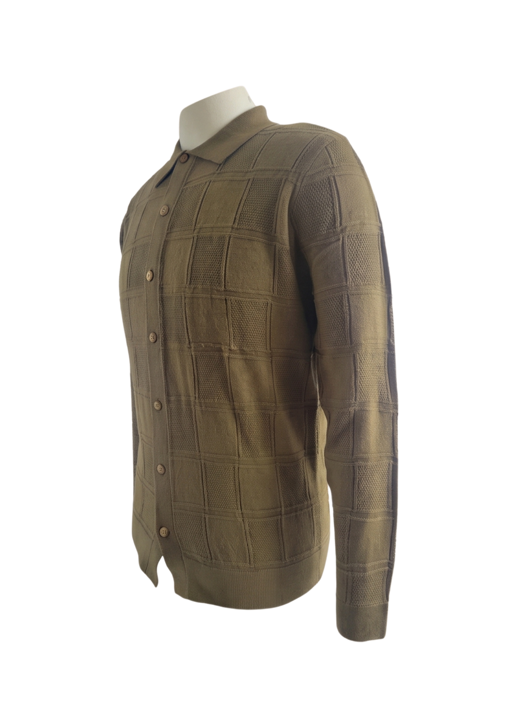 Primakind Men's Grid Pattern Knit Cardigan Shirt