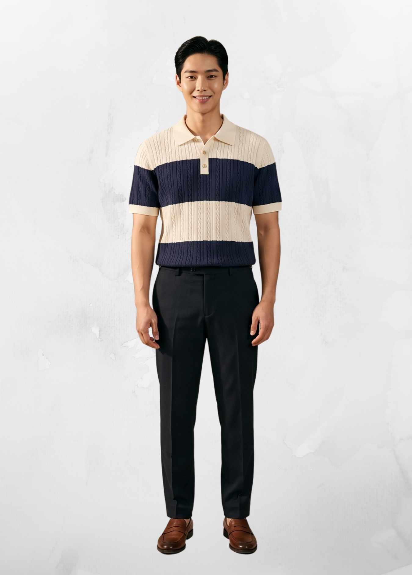 Primakind Men's Colorblock Striped Knit Polo Shirt