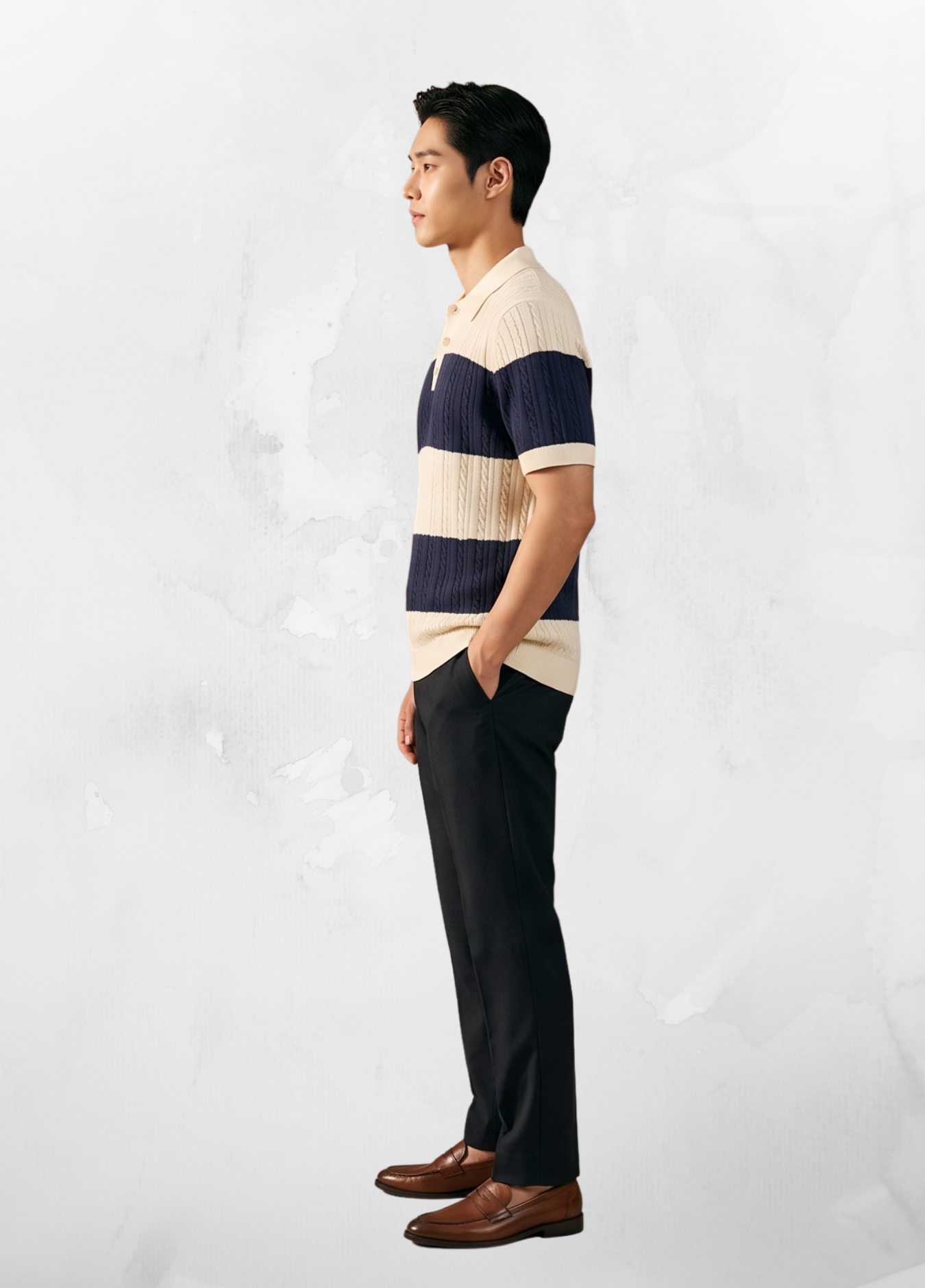 Primakind Men's Colorblock Striped Knit Polo Shirt