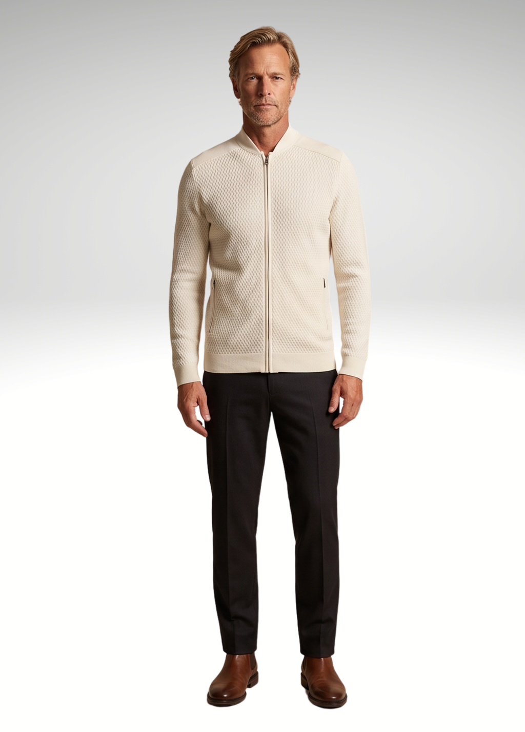 Primakind Men's Zip-Front Knit Bomber Jacket
