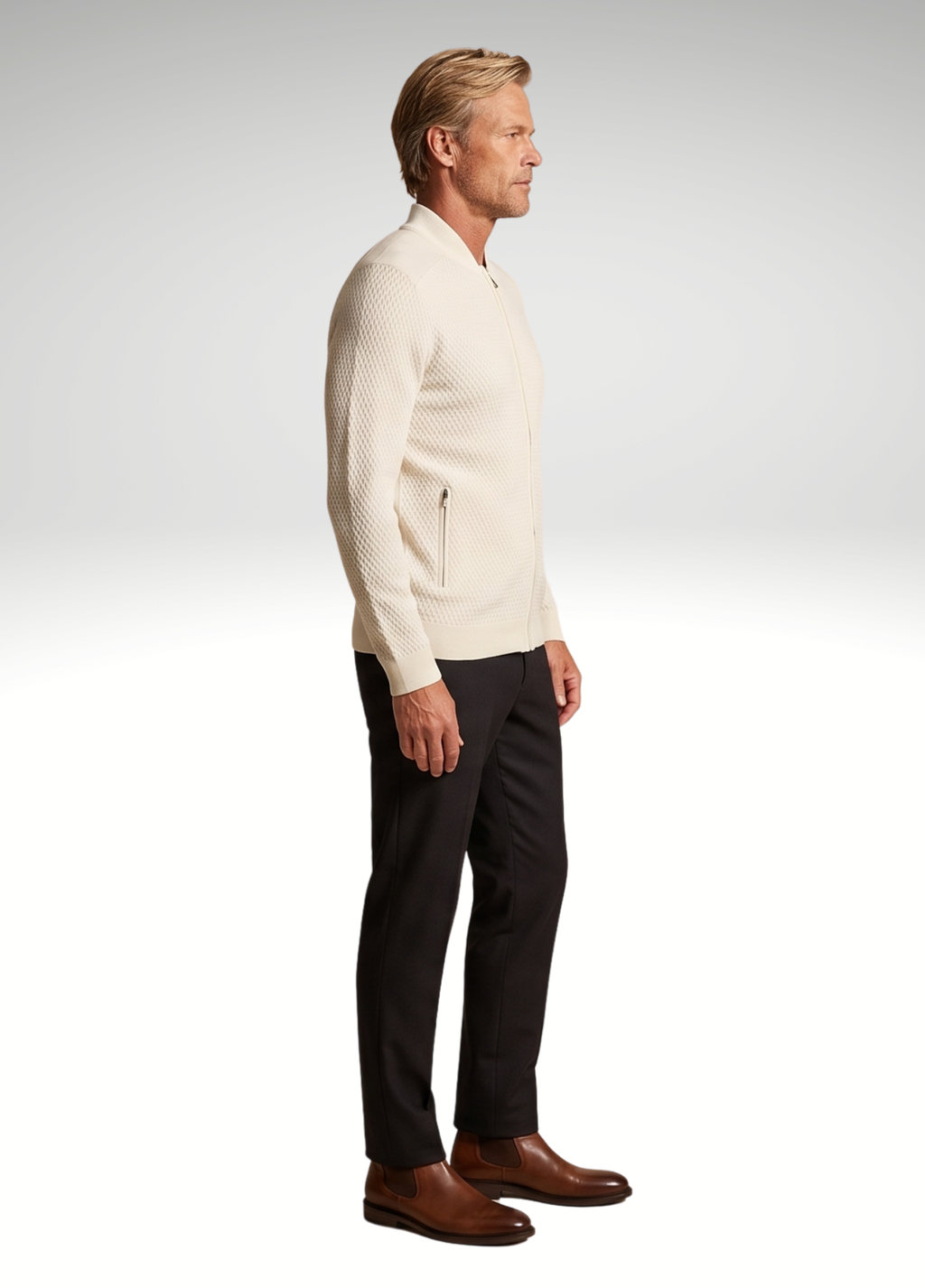 Primakind Men's Zip-Front Knit Bomber Jacket