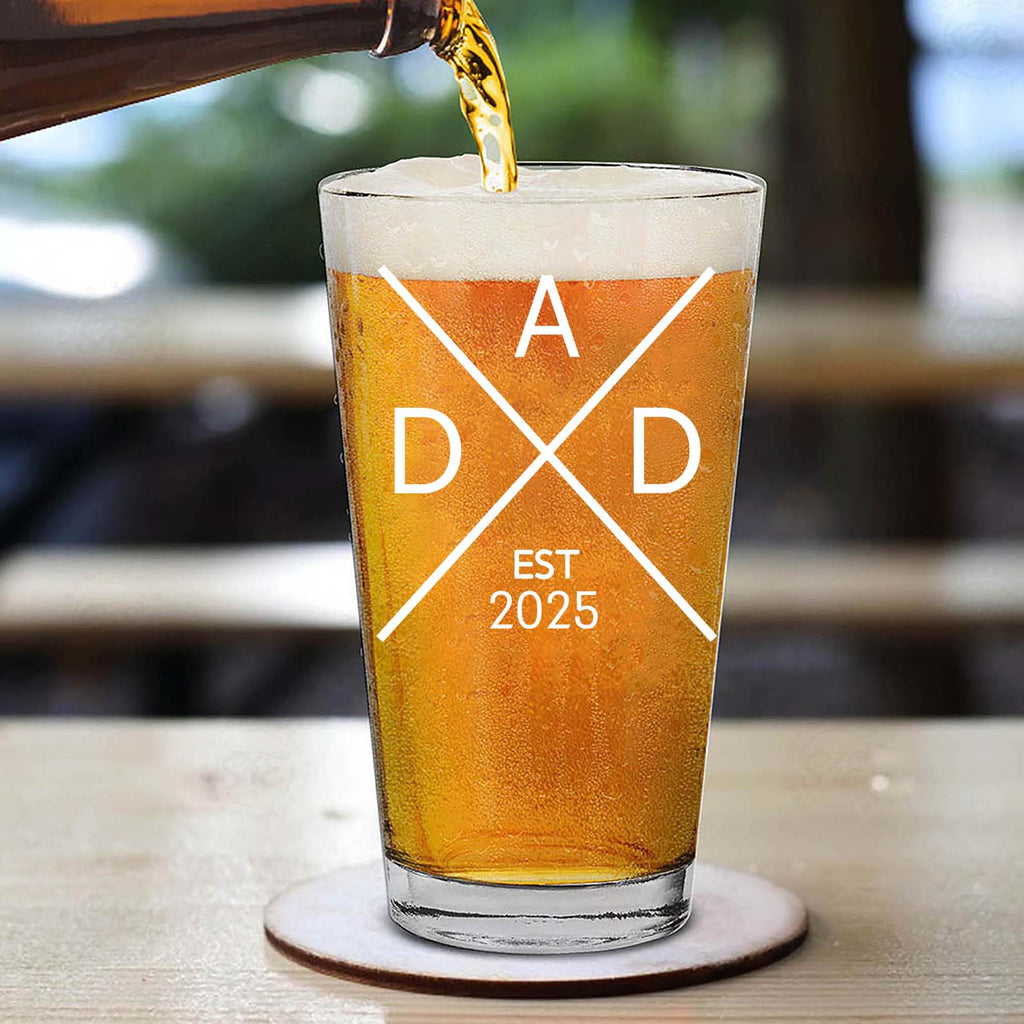New Dad Beer Glass With EST Year | Custom First Time Dad Gift | Personalized Beer Glass for Father’s Day, Established Daddy Drinkware 682258