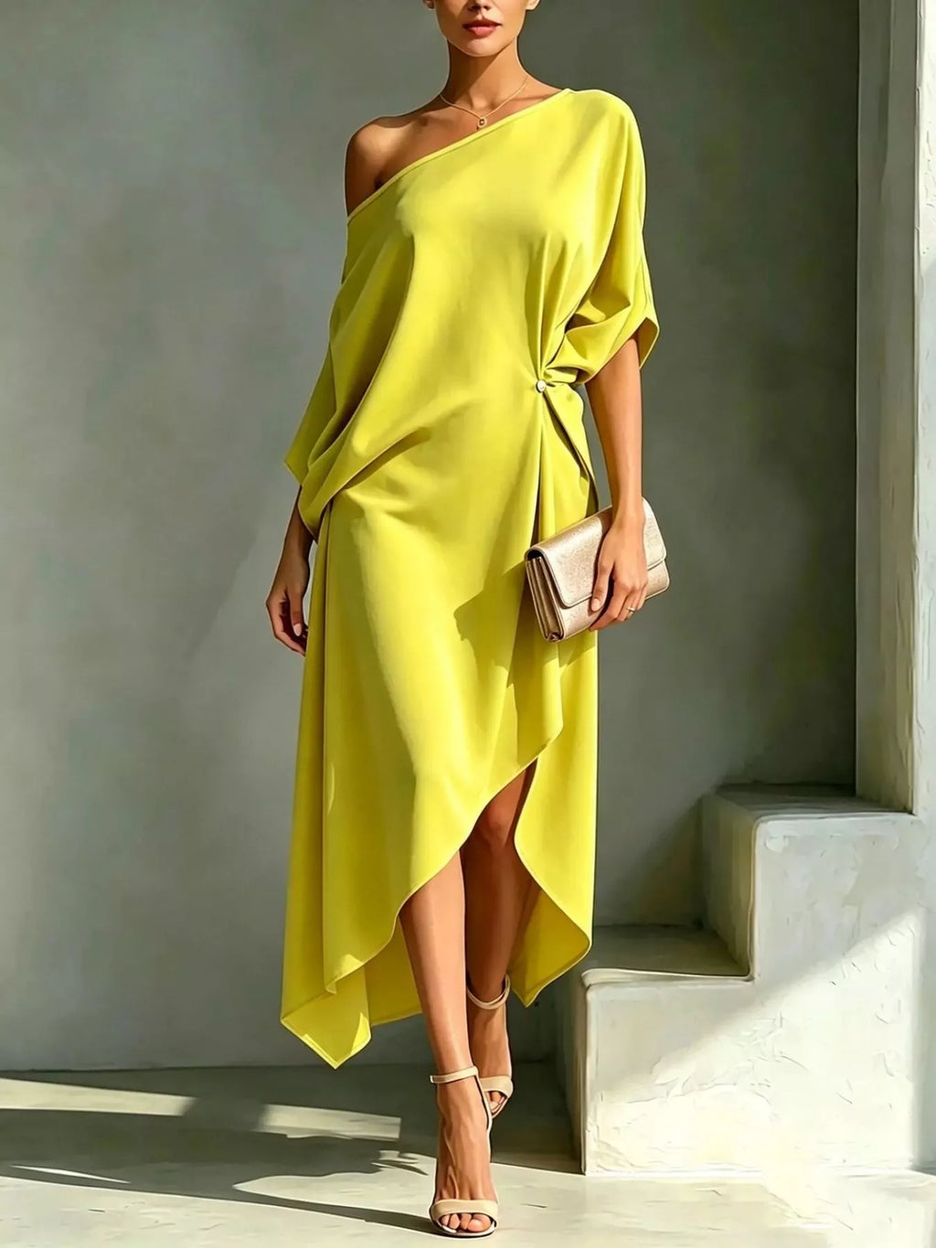Primkind Full Size Asymmetrical One-Shoulder Drape Dress Plus Size