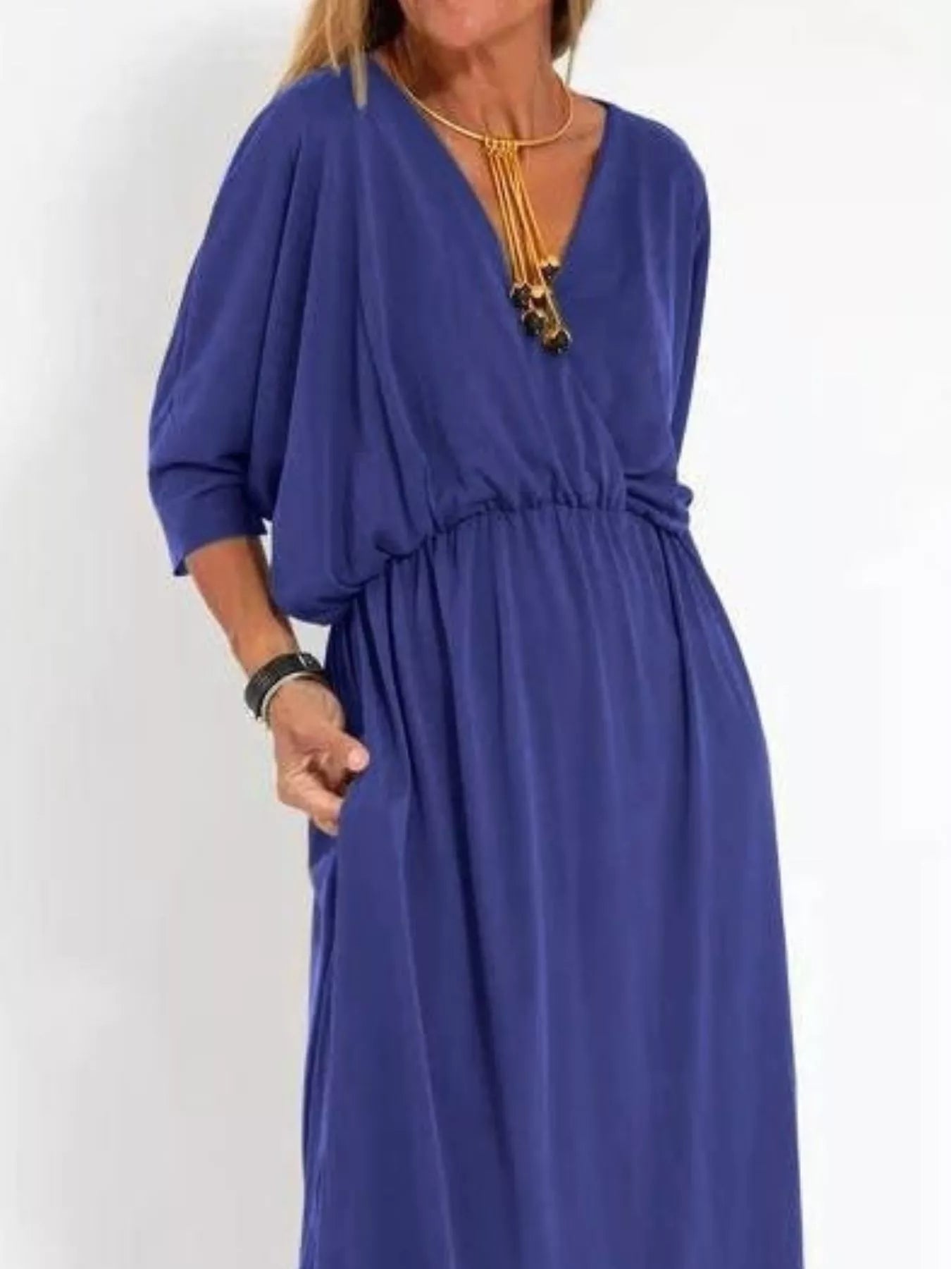 Primakind Full Size V-Neck Batwing Sleeve Maxi Dress Plus Size
