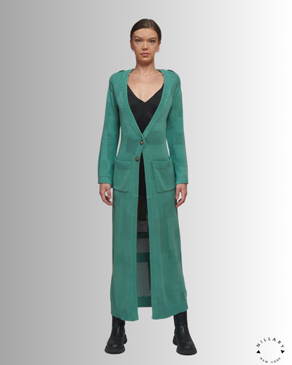 PKF Joviana Organic Cotton Knit &amp; Mesh Long Cardigan