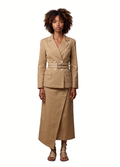 Primakind Women's Double Breasted Belter Blazer and Asymmetrical Wrap Skirt Set