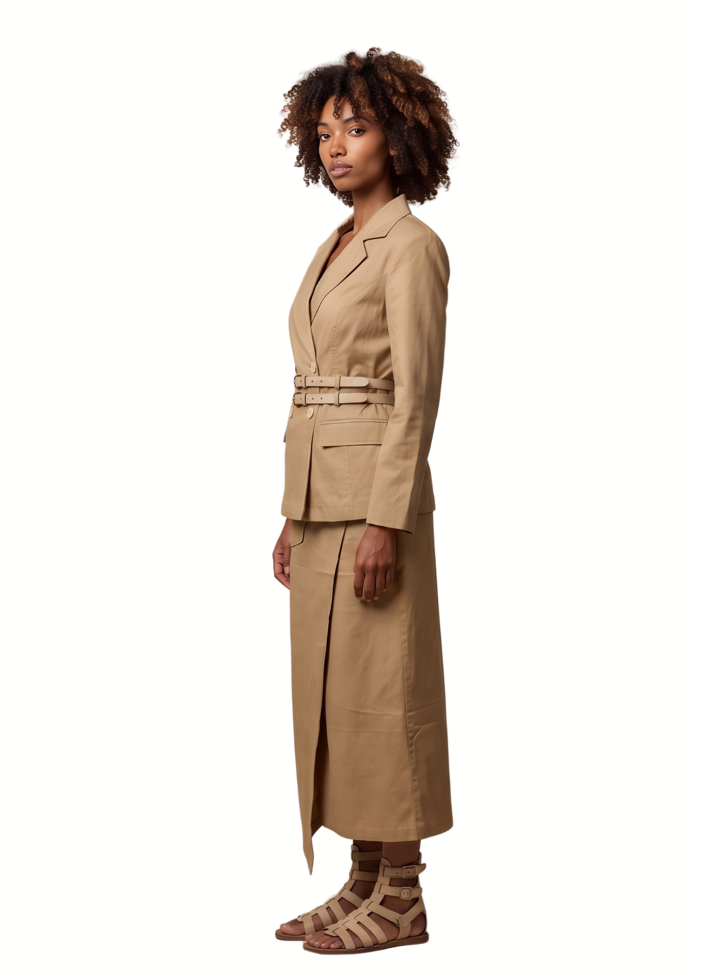 Primakind Women's Double Breasted Belter Blazer and Asymmetrical Wrap Skirt Set