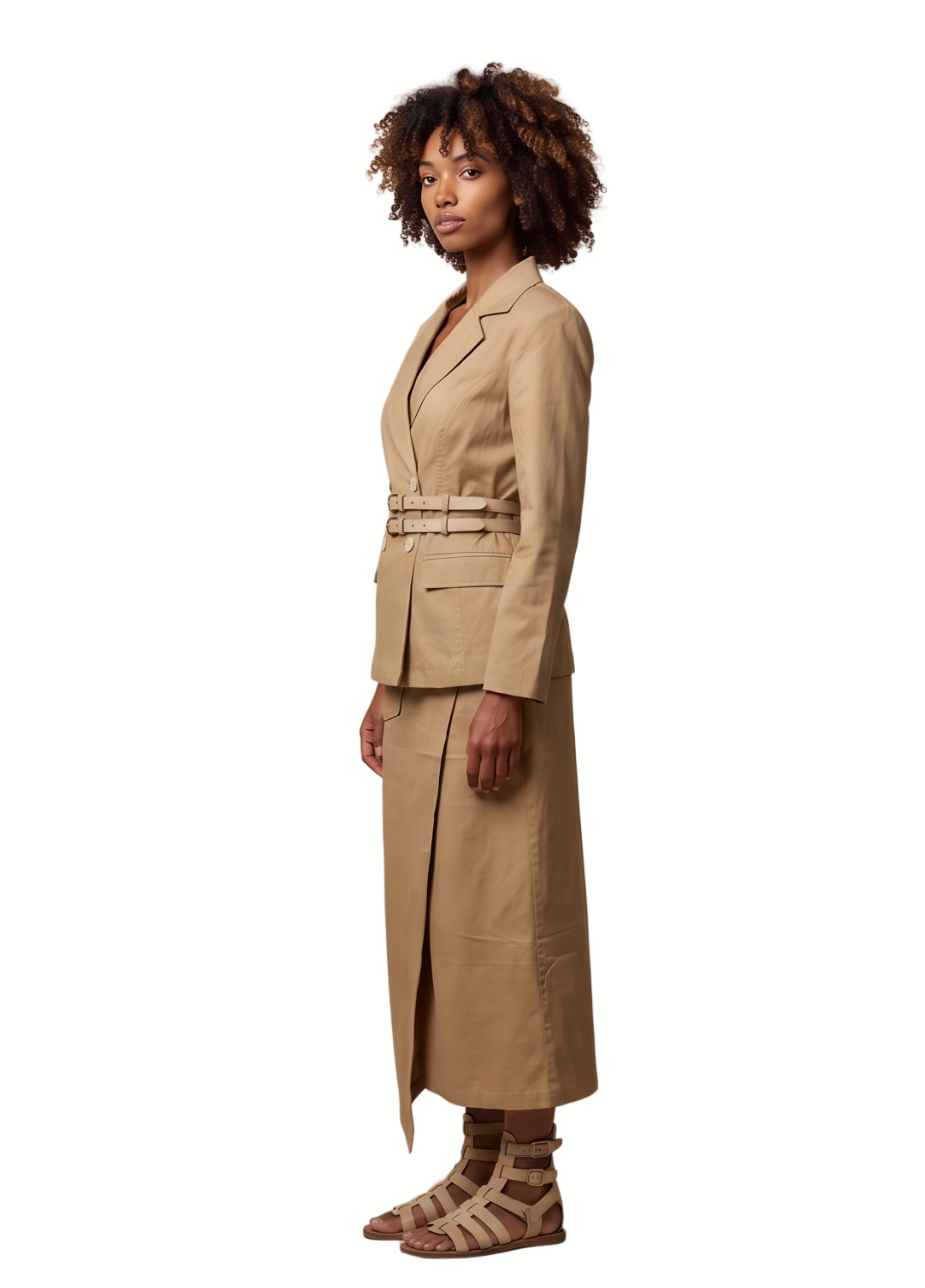 Primakind Women's Double Breasted Belter Blazer and Asymmetrical Wrap Skirt Set
