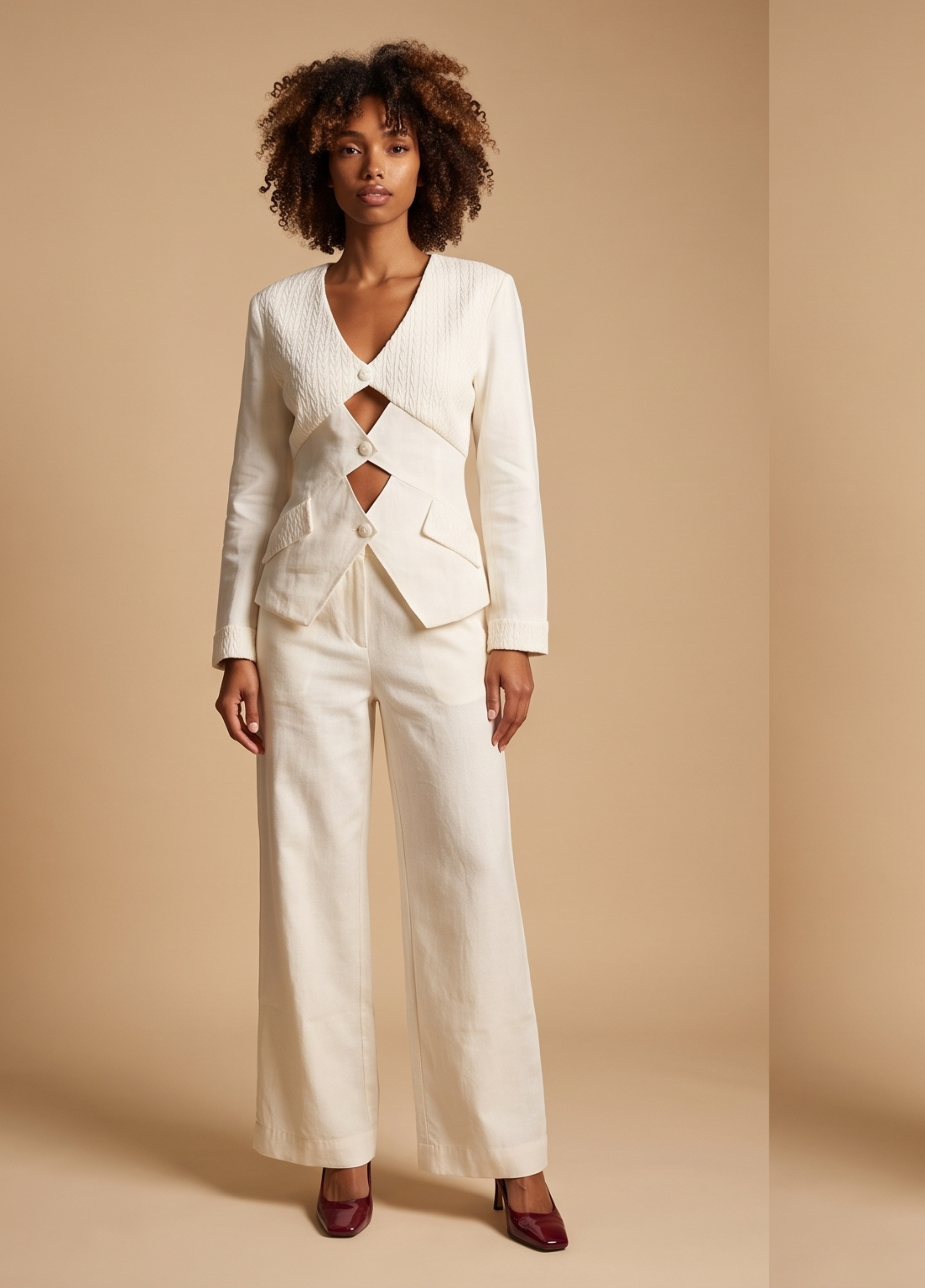 Primakind Women's Cut-Out Tailored Blazer and Straight Pants Set