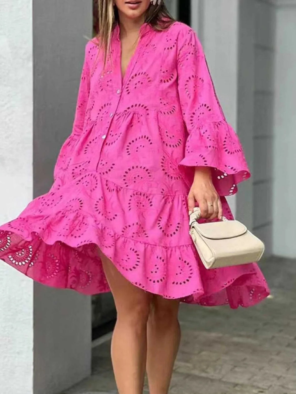 Primakind Full Size Eyelet Ruffled Hem Tiered Dress Plus Size