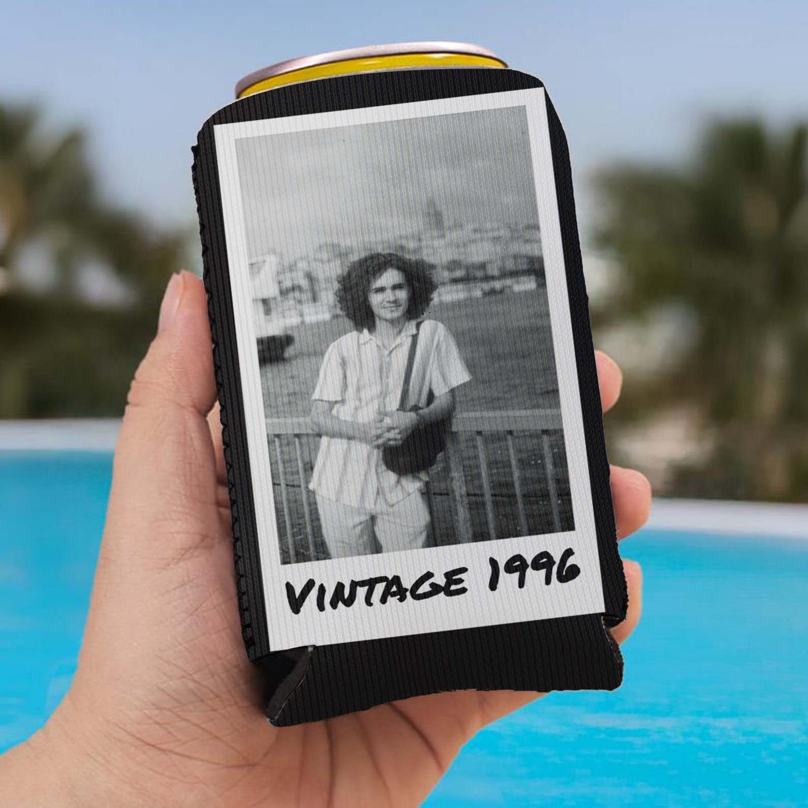 Personalized Insulated Can Cooler | Custom Vintage Year and Text Can Sleeve | Funny Milestone Birthday Favor | Can Holder Gift for Him Her | 682409