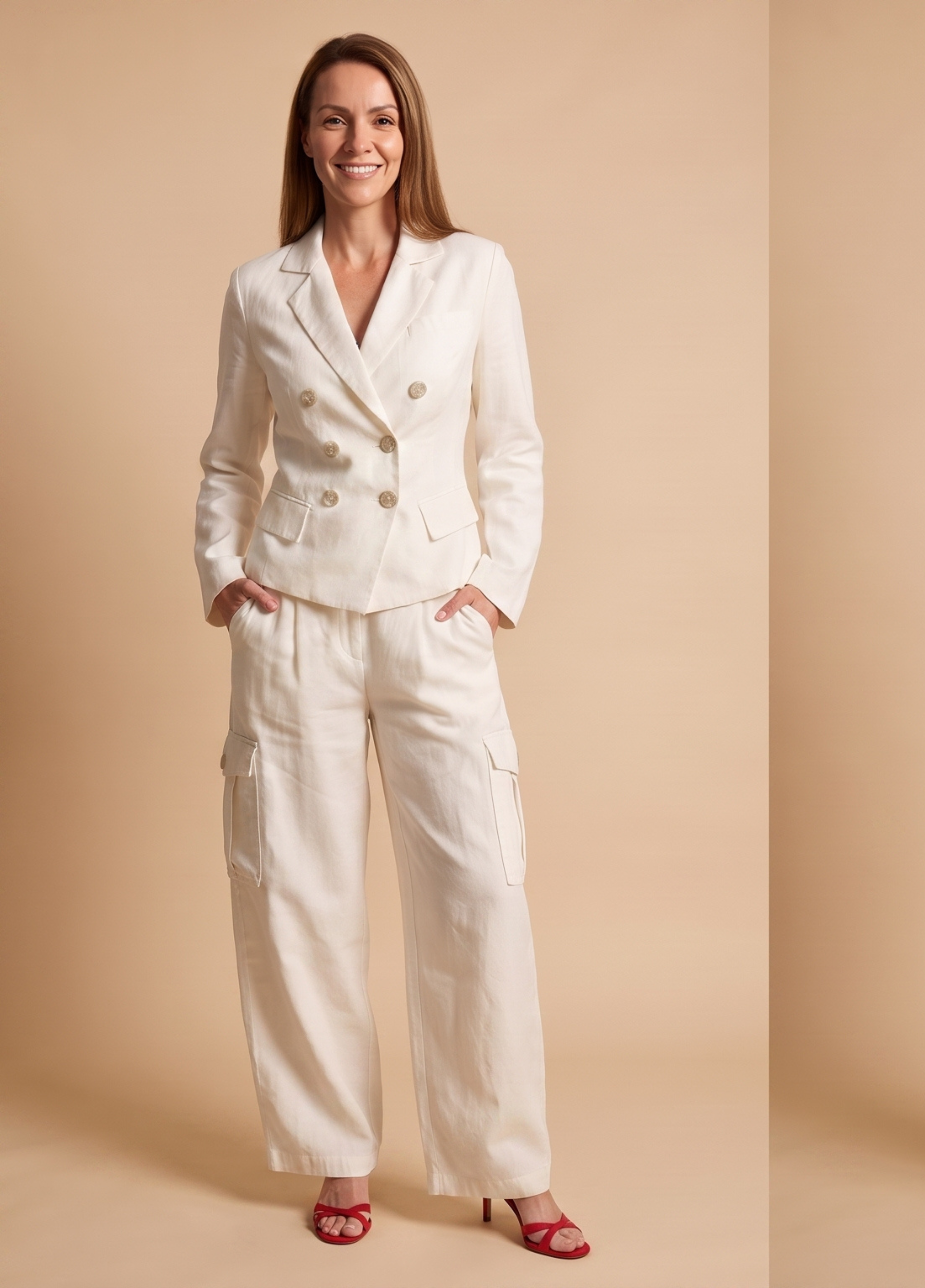 Primakind Women's Double-Breasted Tailors Blazer and Cargo Pants Set