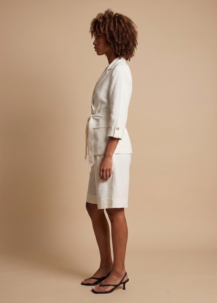Primakind Women's Double-Breasted Belted Blazer and Bermuda Shorts Set