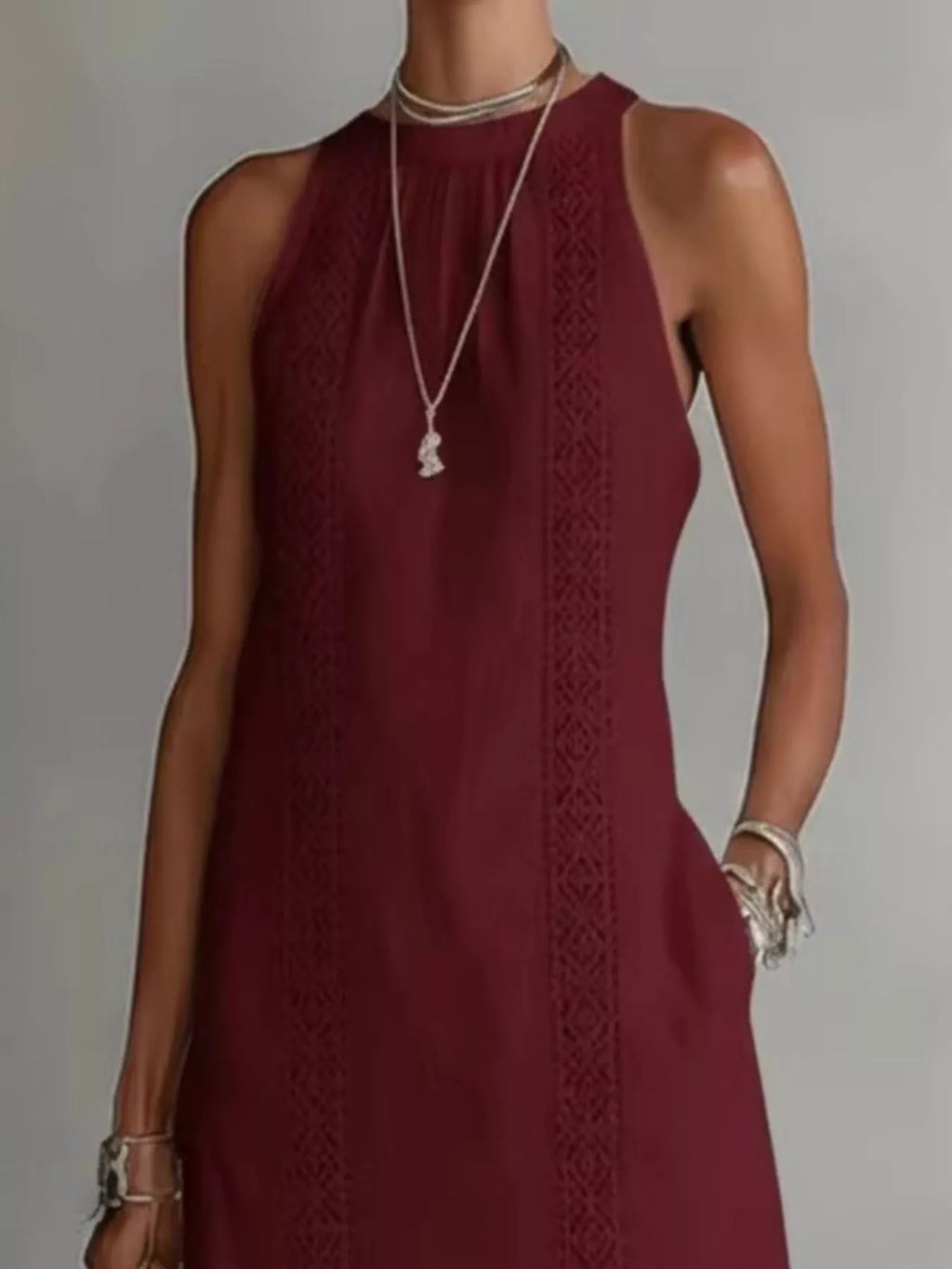 Primakind Full Size Sleeveless Lace Trim Midi Dress Plus Size