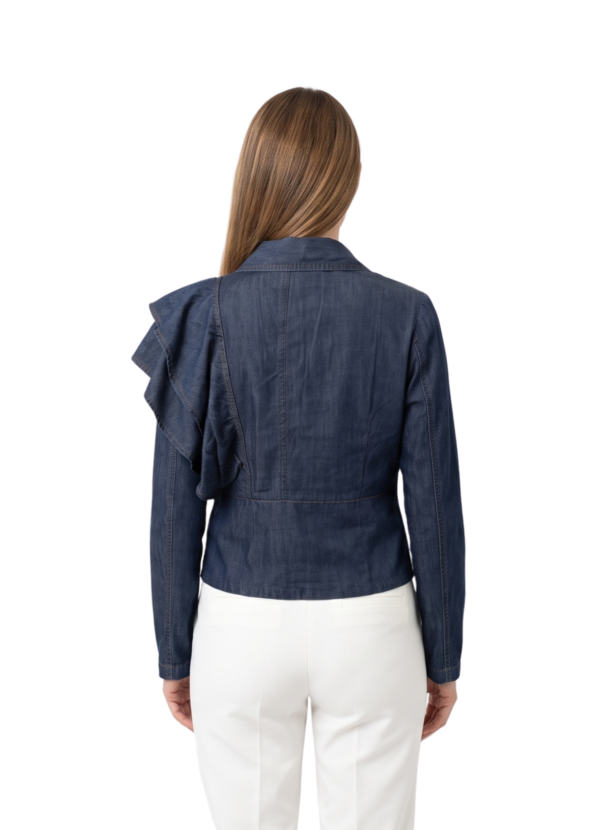 Primakind Women's Ruffled Shoulder Denim Jacket