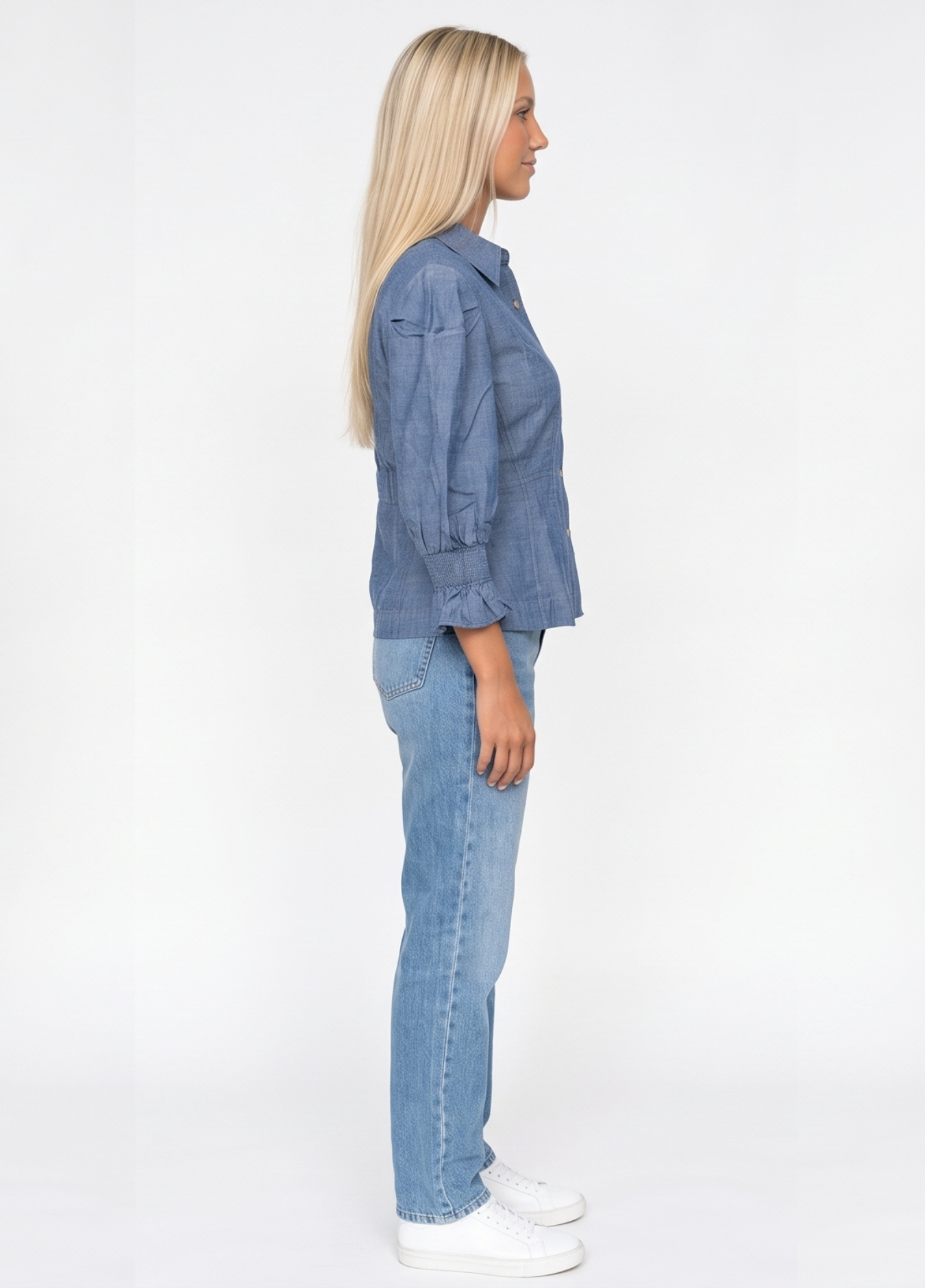 Primakind Women's Puff-Sleeve Denim Shirt