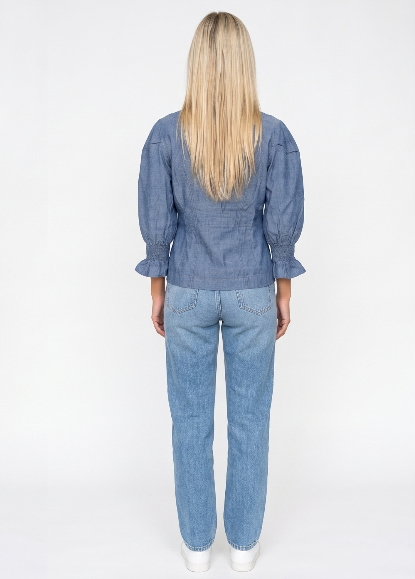 Primakind Women's Puff-Sleeve Denim Shirt