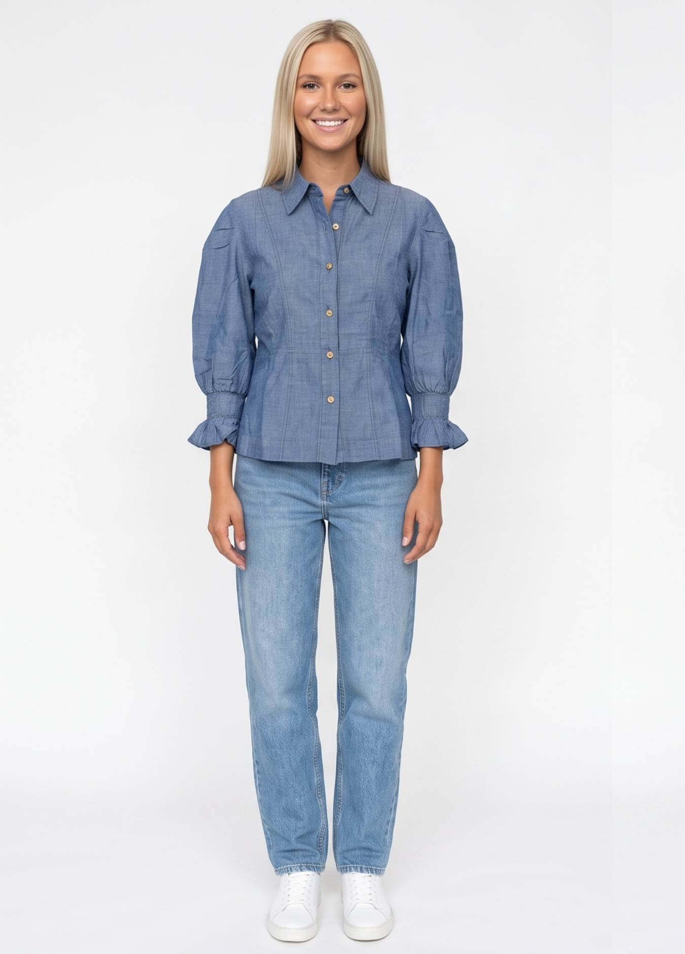 Primakind Women's Puff-Sleeve Denim Shirt
