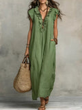 Primakind Full Size Ruffled V-Neck Cap Sleeve Maxi Dress Plus Size