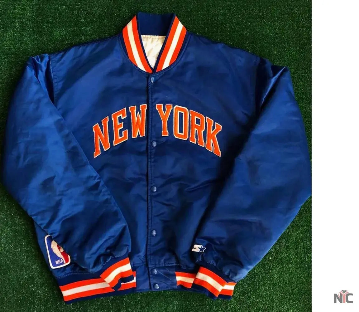90s New York Knicks Bomber Blue Satin Jacket