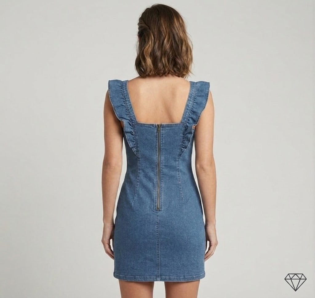 Primakind Women's Ruffle Straps Denim Mini Dress