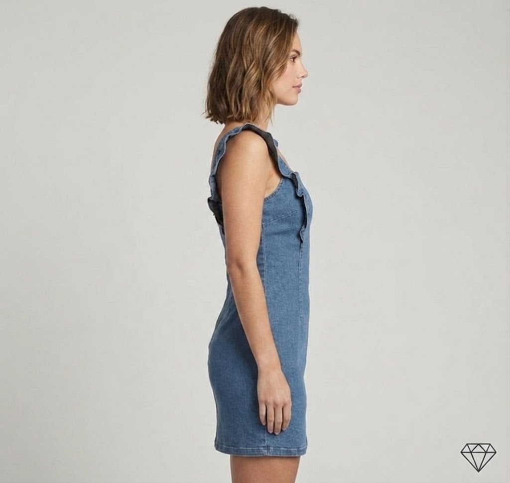 Primakind Women's Ruffle Straps Denim Mini Dress