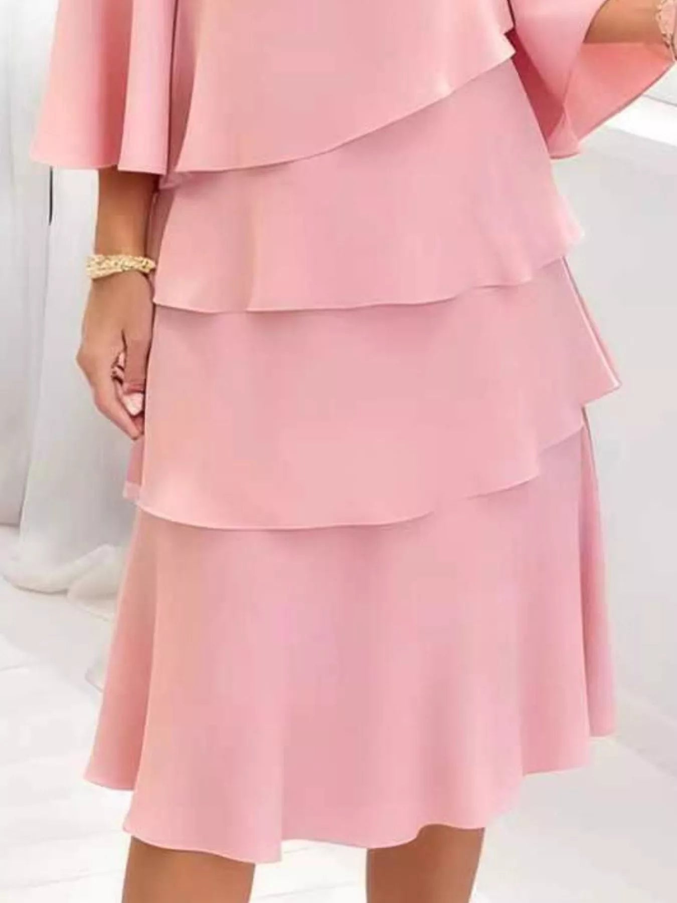 Primakind Full Size Ruffled Layered 3/4 Sleeve Dress Plus Size