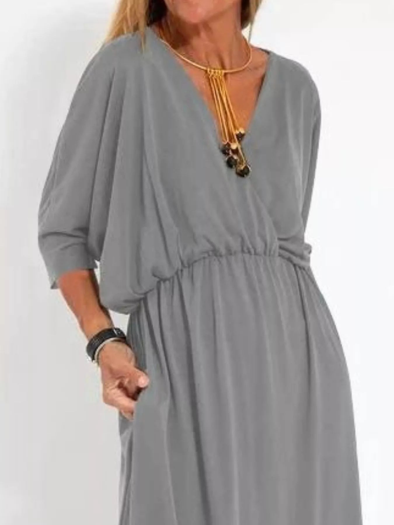Primakind Full Size V-Neck Batwing Sleeve Maxi Dress Plus Size